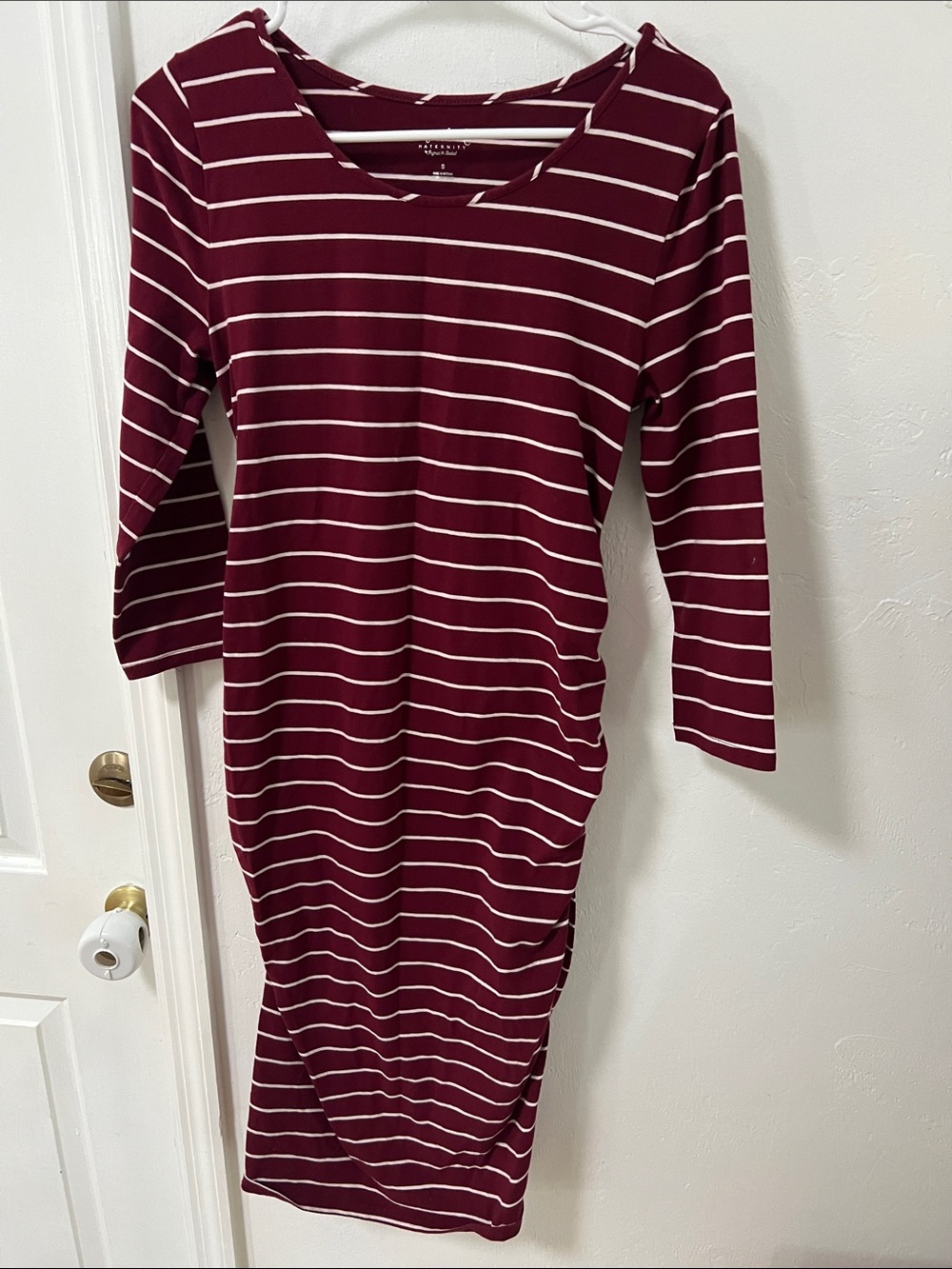 Ingrid & Isabel Burgundy and White Striped Midi Dress Maternity